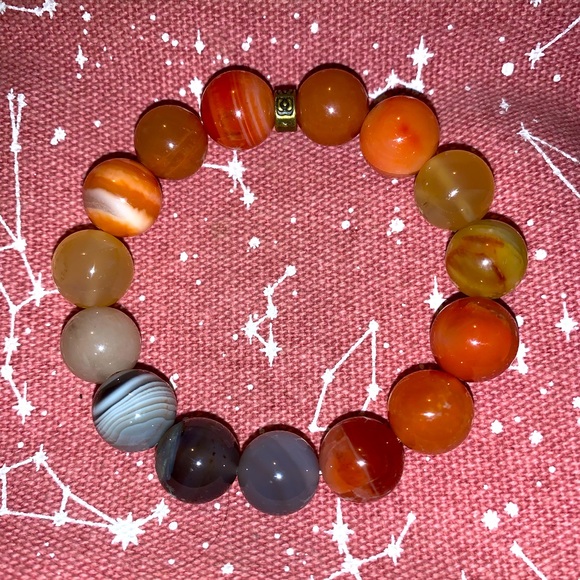 🧿2/$15🧿✋🏼Made Natural 12mm Botswana Agate Stone Bracelet w Brass Tie Cover - Picture 15 of 16